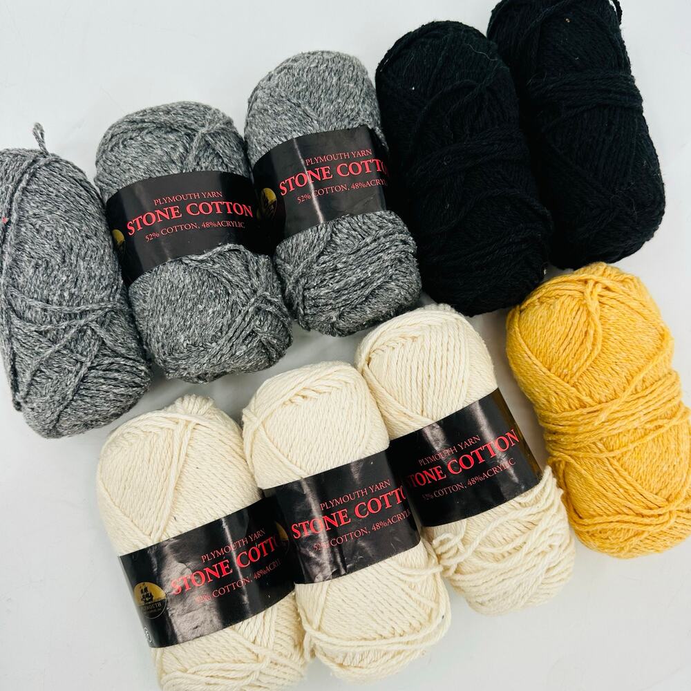 9 Plymouth Yarns Stone Cotton Acrylic Blend Skeins Black Gray Yellow Cream